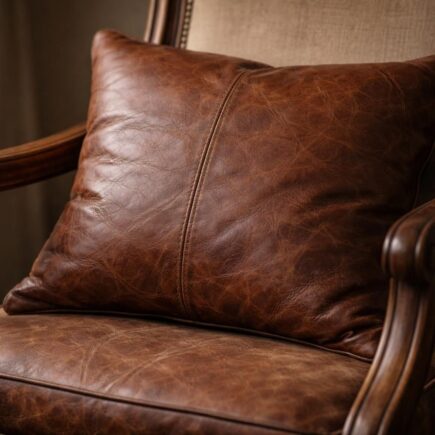 découvrez notre coussin en marron vieilli, parfait pour apporter une touche cuir vintage chaleureuse et élégante à votre fauteuil.