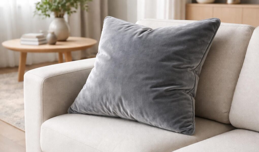 découvrez notre coussin en velours gris, l'accessoire parfait pour ajouter une touche de douceur et d'élégance à votre salon contemporain.