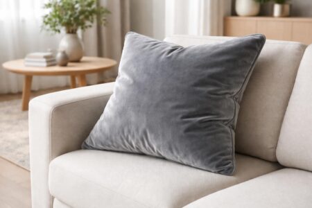 découvrez notre coussin en velours gris, l'accessoire parfait pour ajouter une touche de douceur et d'élégance à votre salon contemporain.