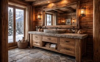découvrez le charme authentique du meuble de salle de bain style chalet, alliant la chaleur du bois et l'ambiance cosy de la montagne pour une salle de bain élégante et accueillante.