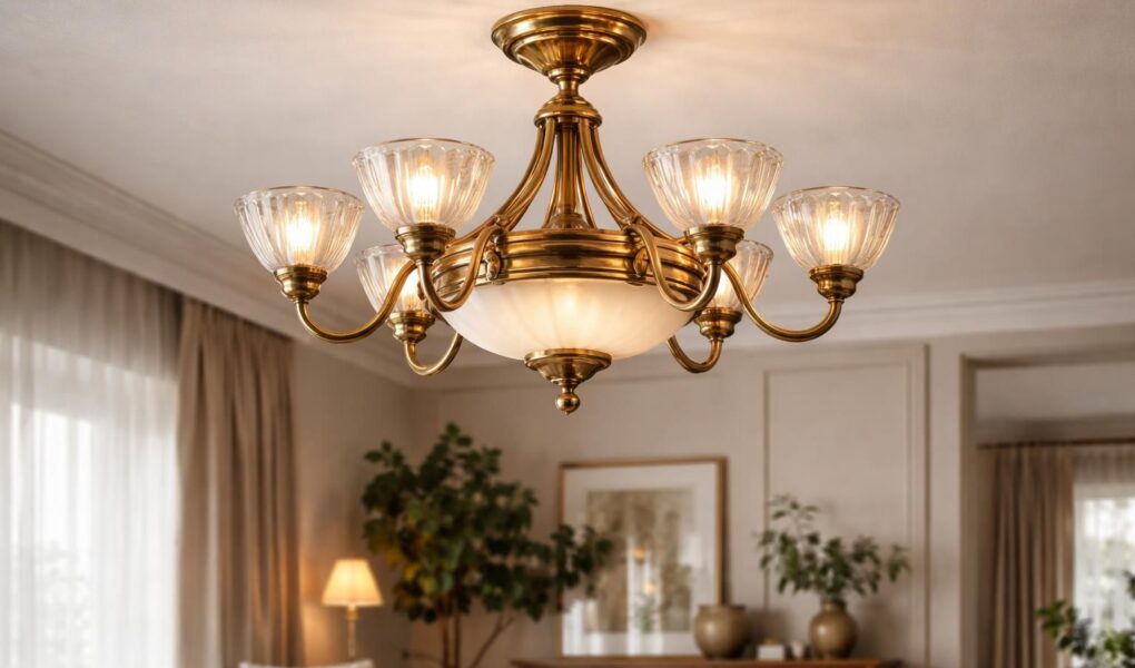 découvrez notre plafonnier vintage en laiton, une touche élégante et rétro qui apporte le charme du métal doré à votre décoration intérieure.