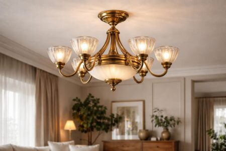 découvrez notre plafonnier vintage en laiton, une touche élégante et rétro qui apporte le charme du métal doré à votre décoration intérieure.