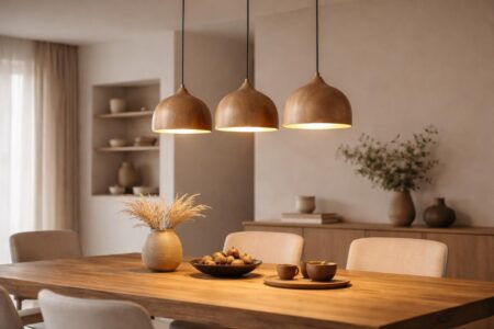 découvrez la suspension triple en bois, le luminaire parfait pour sublimer votre table avec une touche naturelle et élégante.