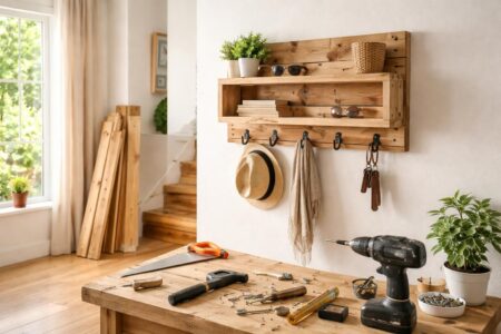 apprenez à fabriquer une étagère murale en palette grâce à notre tutoriel diy simple et pratique, idéal pour décorer et organiser votre entrée avec style.