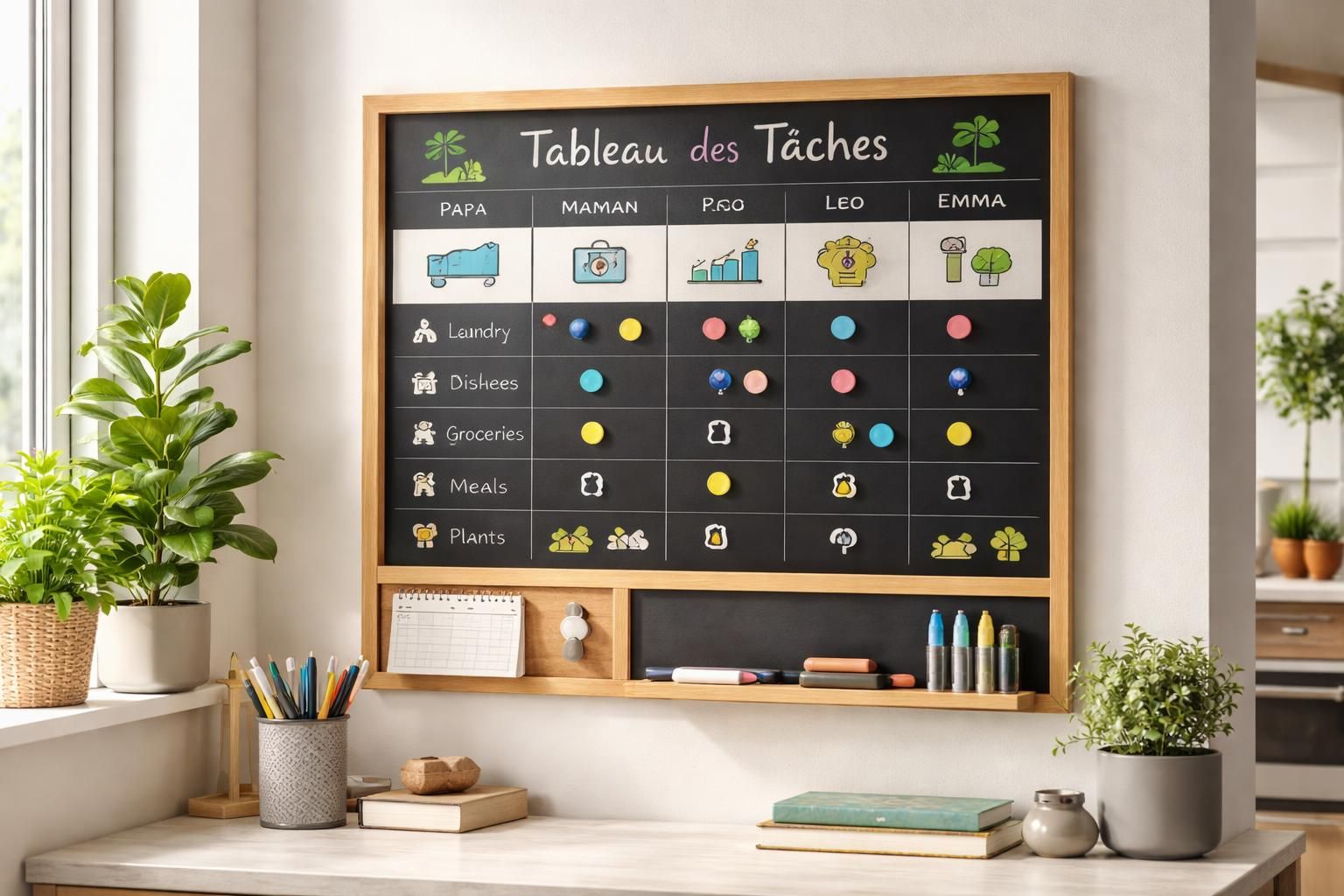découvrez notre tableau de répartition des tâches ménagères, un outil pratique et déco pour organiser efficacement les corvées à la maison en toute simplicité.