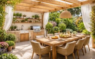 découvrez nos idées d'aménagement extérieur pour créer une cuisine d'été conviviale et fonctionnelle sous une pergola, parfaite pour profiter des beaux jours en toute convivialité.