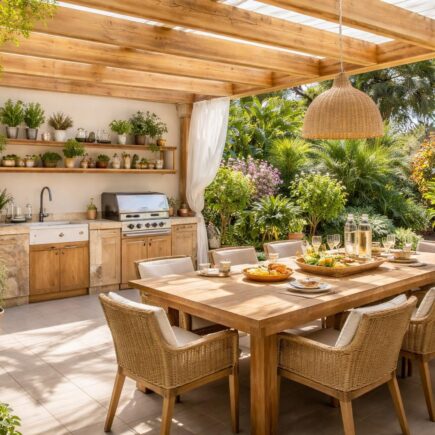 découvrez nos idées d'aménagement extérieur pour créer une cuisine d'été conviviale et fonctionnelle sous une pergola, parfaite pour profiter des beaux jours en toute convivialité.