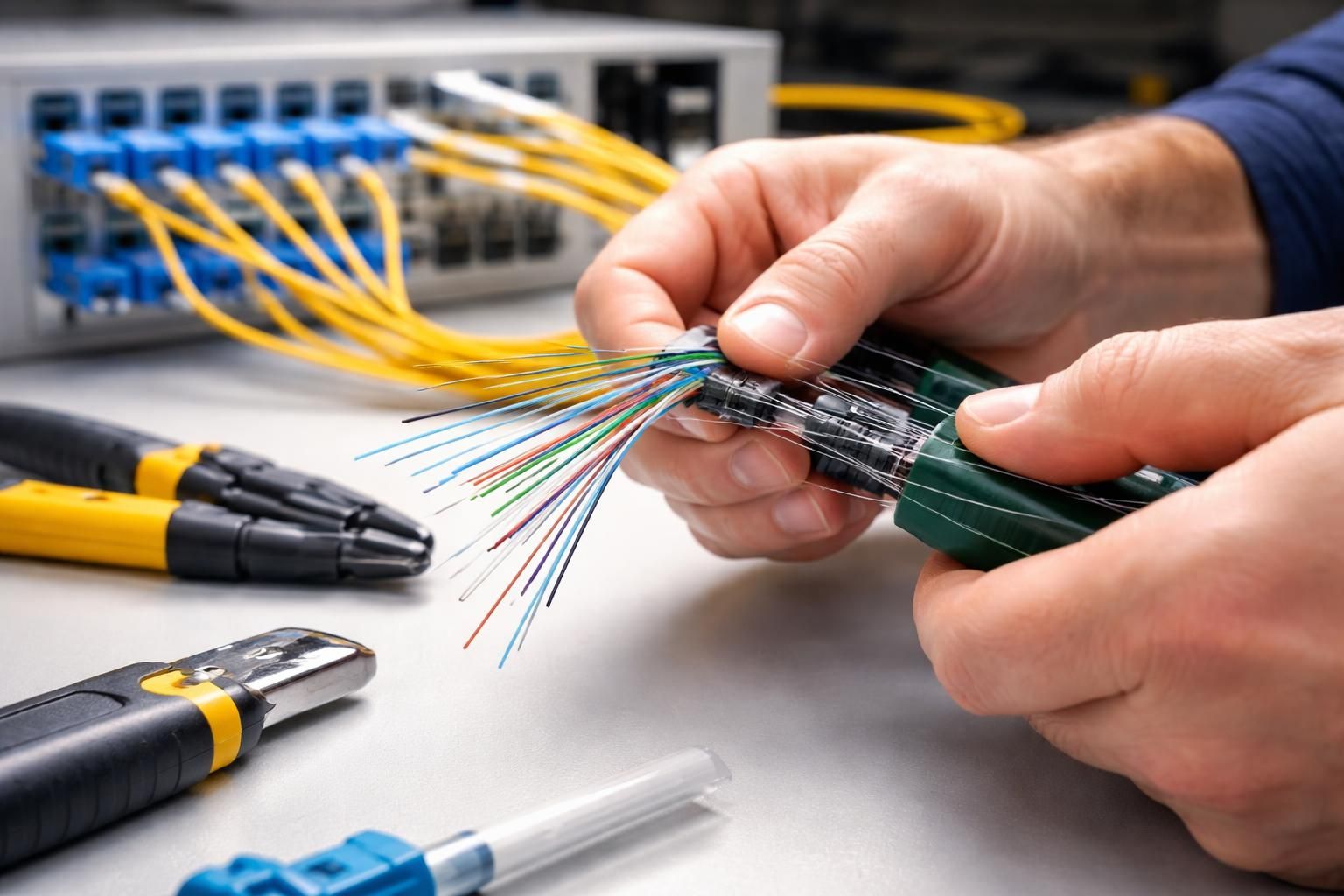 découvrez comment interpréter le code couleur de la fibre optique pour réussir le raccordement internet de votre installation.