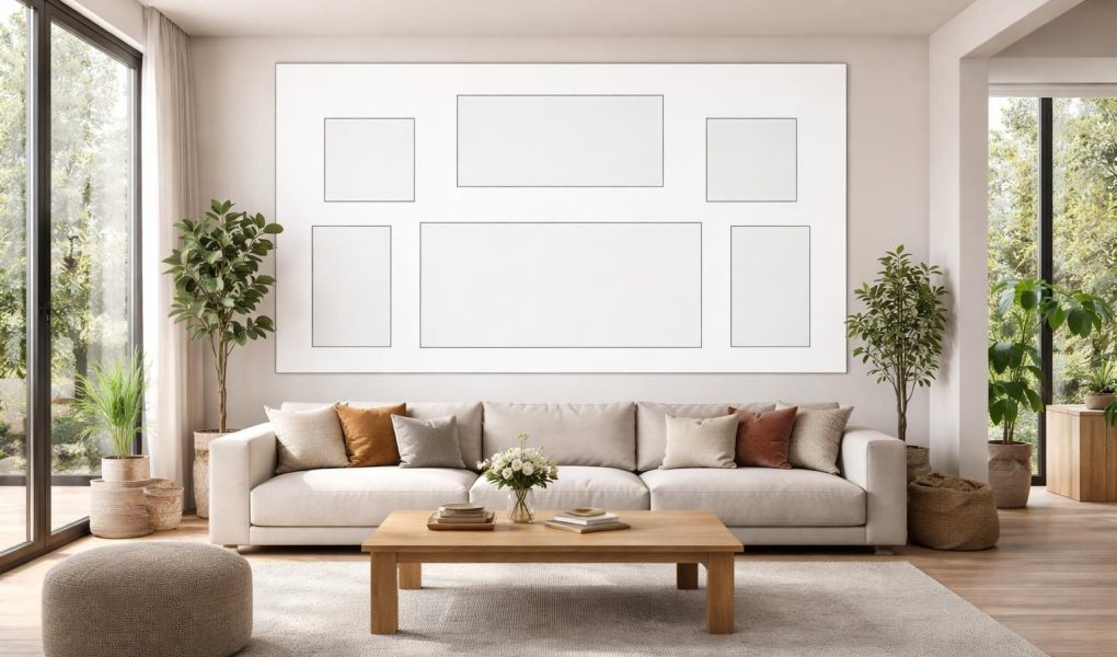 découvrez comment simuler facilement l’emplacement de vos cadres dans le salon à l’aide d’un écran de projection, pour un agencement parfait et harmonieux.