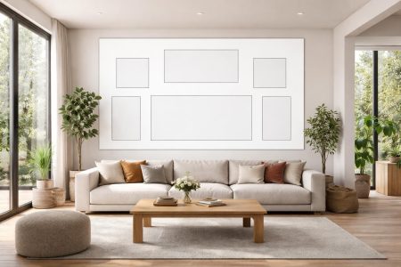 découvrez comment simuler facilement l’emplacement de vos cadres dans le salon à l’aide d’un écran de projection, pour un agencement parfait et harmonieux.